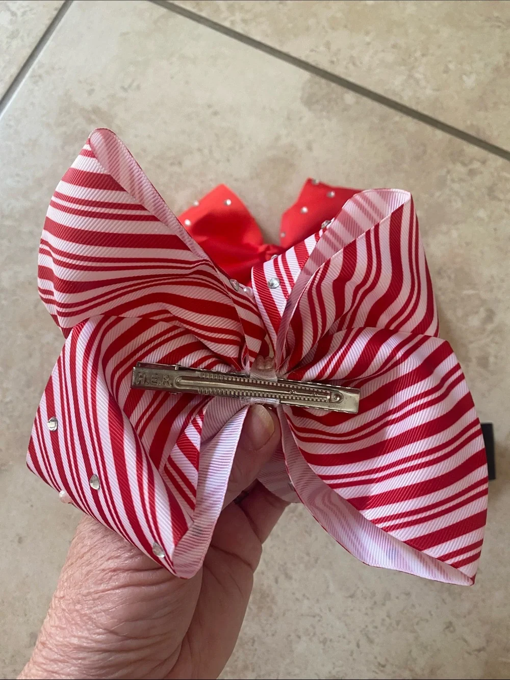 Bundle of 3 Red, Black & Red White Strip Girls Hairbows 2 Large 1 Medium
